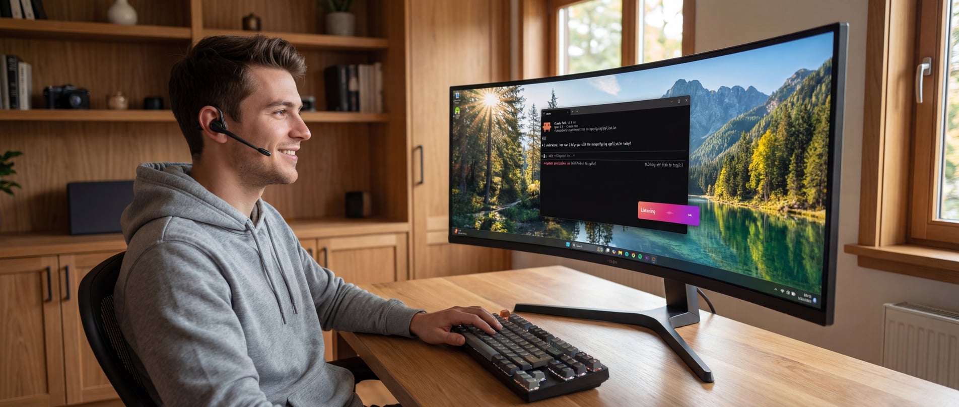 Developer using voice typing with Claude Code