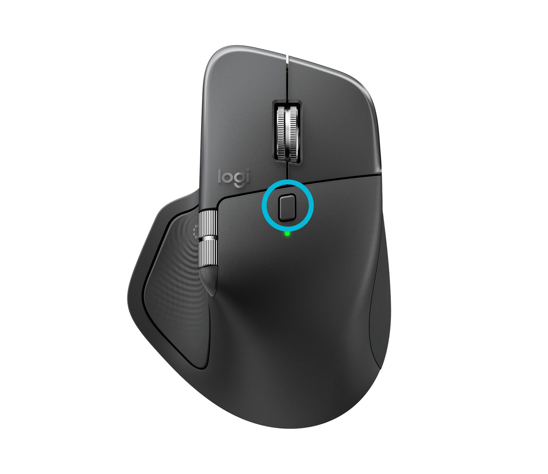 Logitech MX Master 4 mouse with DPI button circled - this button can be mapped to trigger WhisperTyping