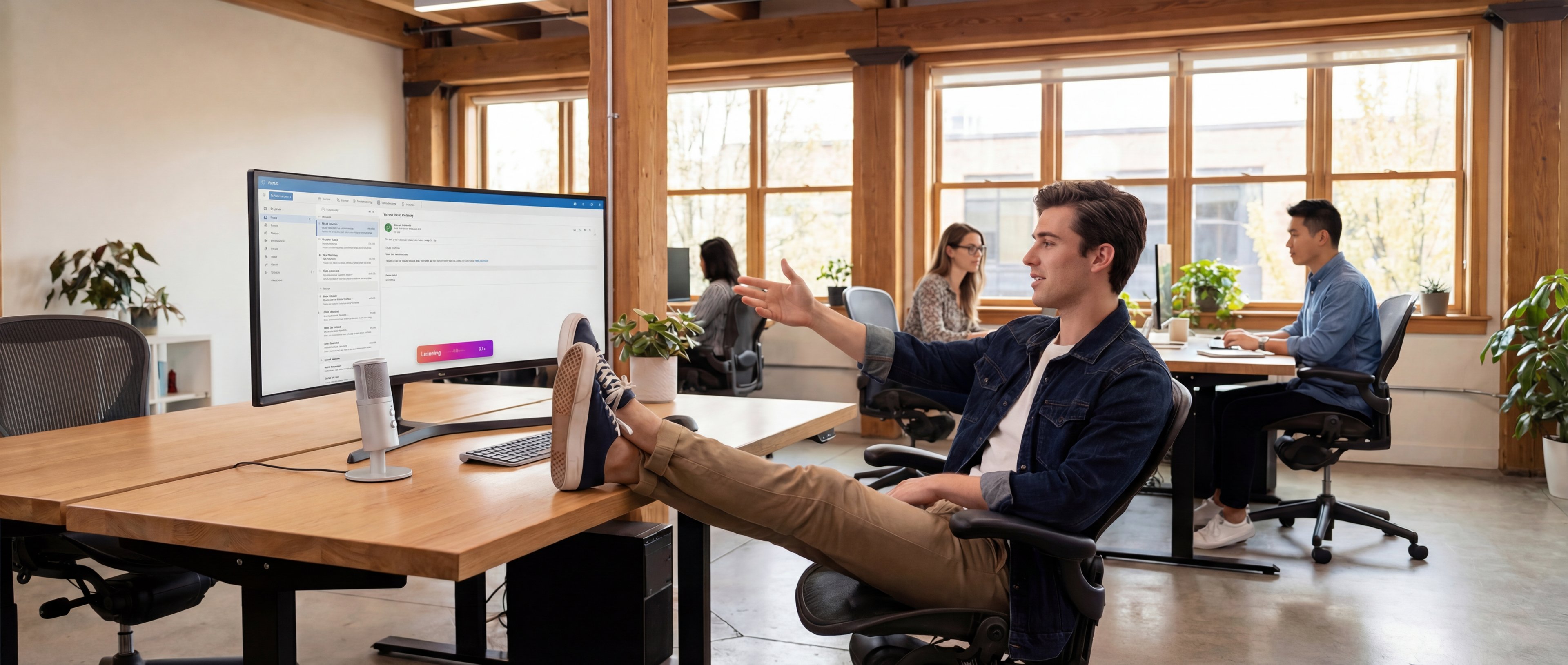 Modern office with professionals using WhisperTyping