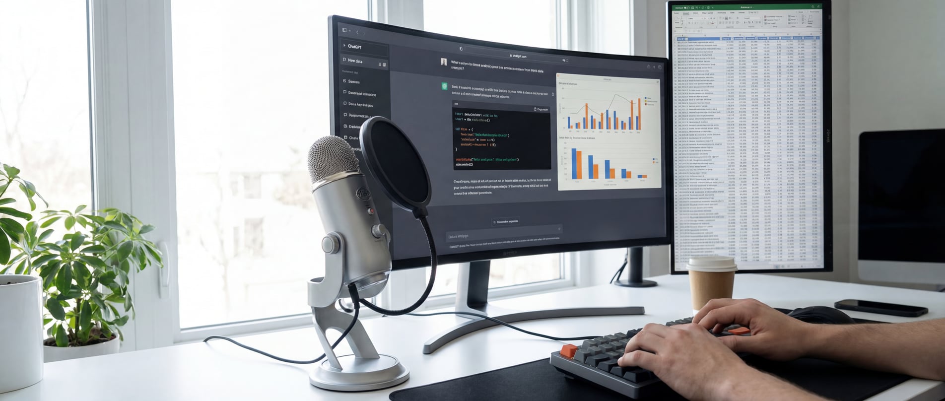 Data analyst workspace with AI chat and spreadsheets