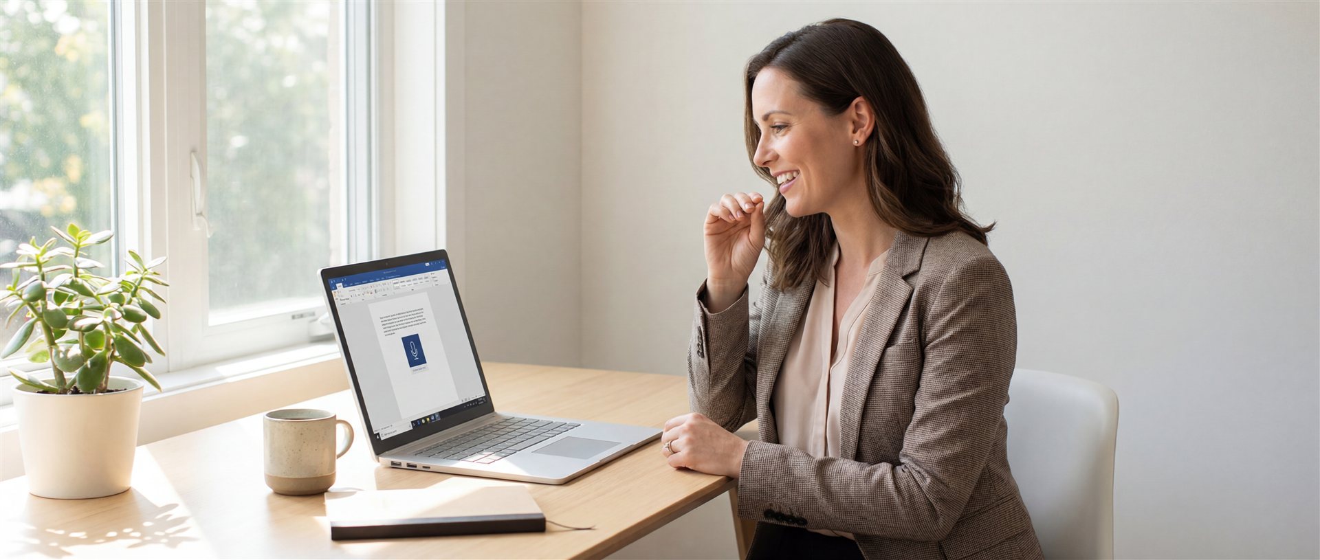 Professional using voice typing at desk